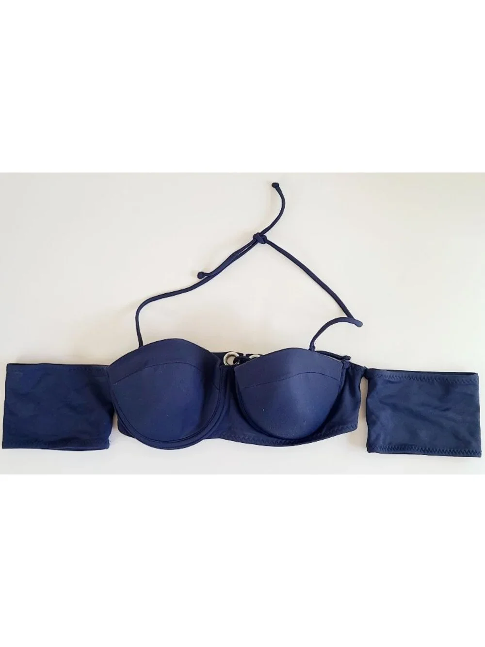 Yandy Navy Blue Bandeau Underwire Bikini Top Lace-Up Back Halter Tie Grommets - Picture 1 of 13